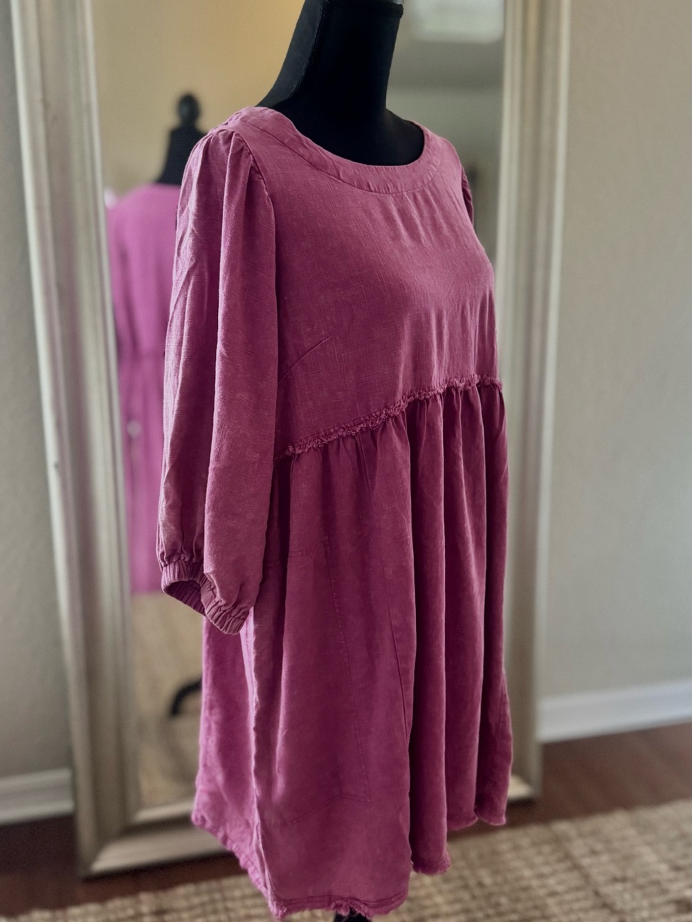 Umgee Dusty Rose Linen lantern Sleeves Raw Hem Artisan Gallery Boutique